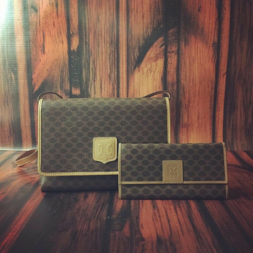 Celine Macadam Vintage Shoulder Bag Wallet Set